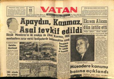 Vatan Gazetesi 25 Aralık 1960 - Zihni Kanmaz Tevkif Edildi GZ78855 - 1