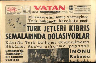 Vatan Gazetesi 25 Aralık 1963 - Türk Jetleri Kıbrıs Semalarında Dolaşıyorlar GZ75051 - 1
