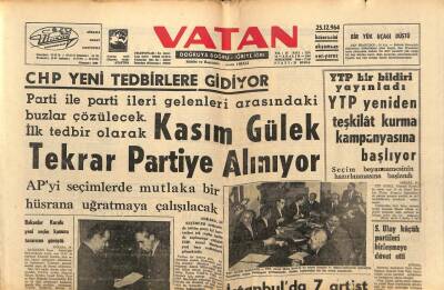 Vatan Gazetesi 25 Aralık 1964 - Kasım Gülek Tekrar Partiye Alınıyor GZ64716 - 1