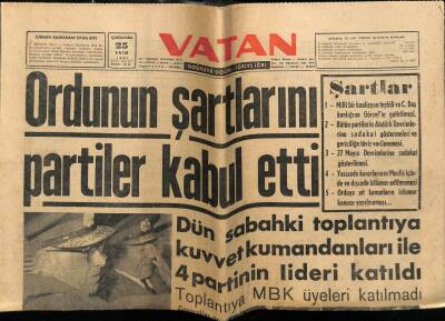 Vatan Gazetesi 25 Ekim 1961 - Ordunun Şartlarını Partiler Kabul Etti GZ89201 - 1