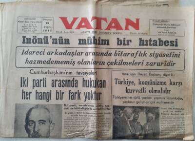 Vatan Gazetesi - 25 Eylül 1947 - İnönünün Mühim Bir Hitabesi GZ111301 - 1