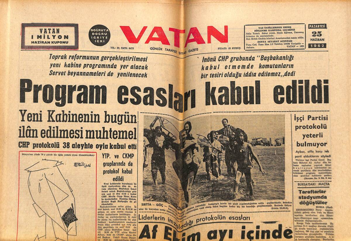 Vatan Gazetesi 25 Haziran 1962 - Gümüşpala Dün CHP'yi Suçladı - Eski Fransız Başbakanı Bidault De Gaulle'e Karşı Savaşa Kararlı GZ143340 - 1