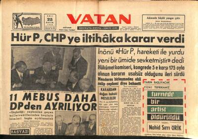Vatan Gazetesi 25 Kasım 1958 - Hasan Polatkan , İlan Edilen Tedbirlerin Hassasiyetle Tatbik Edildiğini Söylüyor GZ91101 - 1