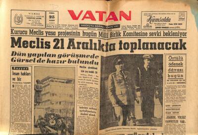 Vatan Gazetesi 25 Kasım 1960 - Meclis 21 Aralıkta Toplanacak GZ64653 - 2