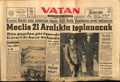 Vatan Gazetesi 25 Kasım 1960 - Örtülü Ödenek Davası Bugün GZ78669 - 1