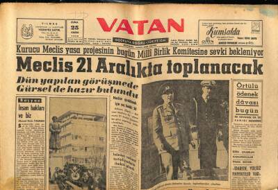 Vatan Gazetesi 25 Kasım 1960 - Örtülü Ödenek Davası Bugün GZ78772 - 1