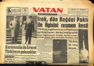 Vatan Gazetesi 25 Mart 1959 - Irak , Dün Bağdat Paktı İle İlgisini Resmen Kesti GZ86434 - 1