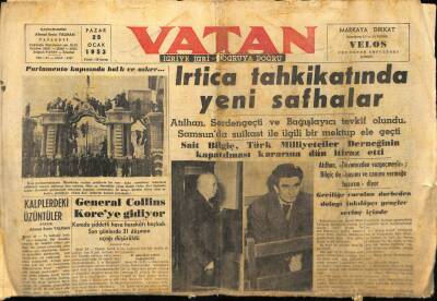 Vatan Gazetesi 25 Ocak 1953 - İrtica Tahkikatında Yeni Safhalar GZ78762 - 1