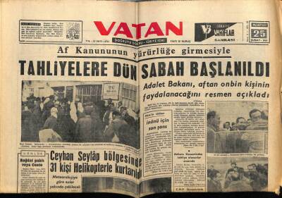 Vatan Gazetesi 25 Şubat 1963 - Af Kanununun Yürürlüğe Girmesiyle Tahliyeler Başladı GZ89177 - 1