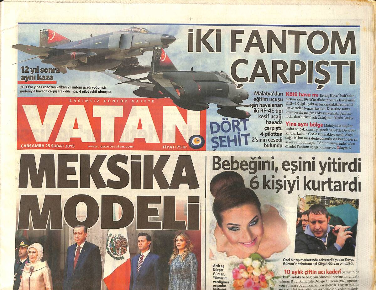Vatan Gazetesi 25 Şubat 2015 - Siri Türkçe Konuşacak - İki Fantom Çarpıştı GZ159525 - 1