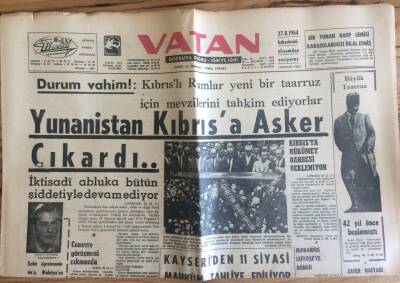 Vatan Gazetesi 26 Ağustos 1964 - Yunanistan Kıbrısa Asker Çıkardı GZ72717 - 2