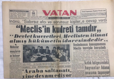 Vatan Gazetesi 26 Aralık 1961 - İnönü,Sabırsız,Afcı Ve Sorunsuz Kişilere Cevap Verdi Meclisin Kudreti Tamdır - GZ21264 - 1