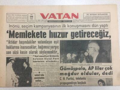 Vatan Gazetesi 26 Eylül 1961 - İsmet İnönü Memlekete Huzur Getireceğiz GZ52366 - 1