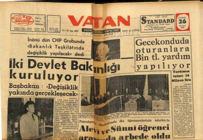 Vatan Gazetesi 26 Haziran 1963 - İki Devlet Bakanlığı Kuruluyor - Alevi Ve Sünni Öğrenci Arasında Arbede Oldu GZ91453 - 1