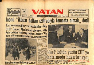 Vatan Gazetesi 26 Kasım 1958 - İnönü İktidar Halkın Izdırabıyla Temasta Olmalı dedi GZ91457 - 1