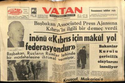 Vatan Gazetesi 26 Mart 1964 - İsmet İnönüKıbıs İçin Makul Yol Federasyondur GZ78783 - 1