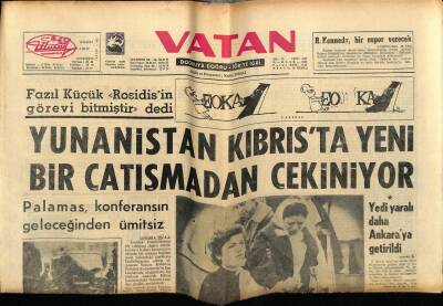 Vatan Gazetesi 26 Ocak 1964 - Yunanistan Kıbrısta Yeni Bir Çatışmadan Çekiniyor GZ78984 - 1