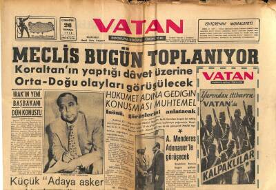 Vatan Gazetesi 26 Temmuz 1958 - A. Menderes Adenauerle Görüşecek GZ91478 - 1