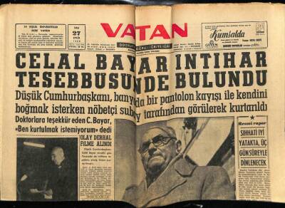 Vatan Gazetesi 27 Eylül 1960 - Celal Bayar İntihar Teşebbüsünde Bulundu GZ78889 - 1