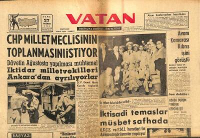 Vatan Gazetesi 27 Haziran 1958 - Avam Kamarası Kıbrıs İşini Görüştü GZ91455 - 1