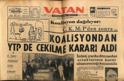 Vatan Gazetesi 27 Kasım 1963 - Koalisyondan YTPde Çekilme Kararı Aldı GZ64637 - 2
