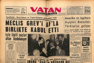 Vatan Gazetesi 27 Nisan 1963 - Meclis Grevi Afla Birlikte Kabul Etti GZ64875 - 2
