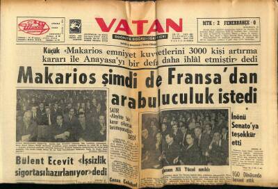 Vatan Gazetesi 27 Şubat 1964 - Makarios Fransadan Arabuluculuk İstedi GZ78837 - 1