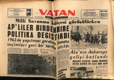 Vatan Gazetesi 28 Aralık 1962 - Atanın Ankaraya Gelişi Kutlandı GZ64869 - 1