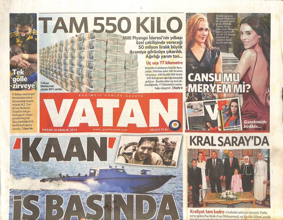 Vatan Gazetesi 28 Aralık 2014 - Juventus Sneijder'in Peşine Düştü - Baş Ağrısı Öldürdü - Nöbet Şehidi Emre GZ136326 - 1