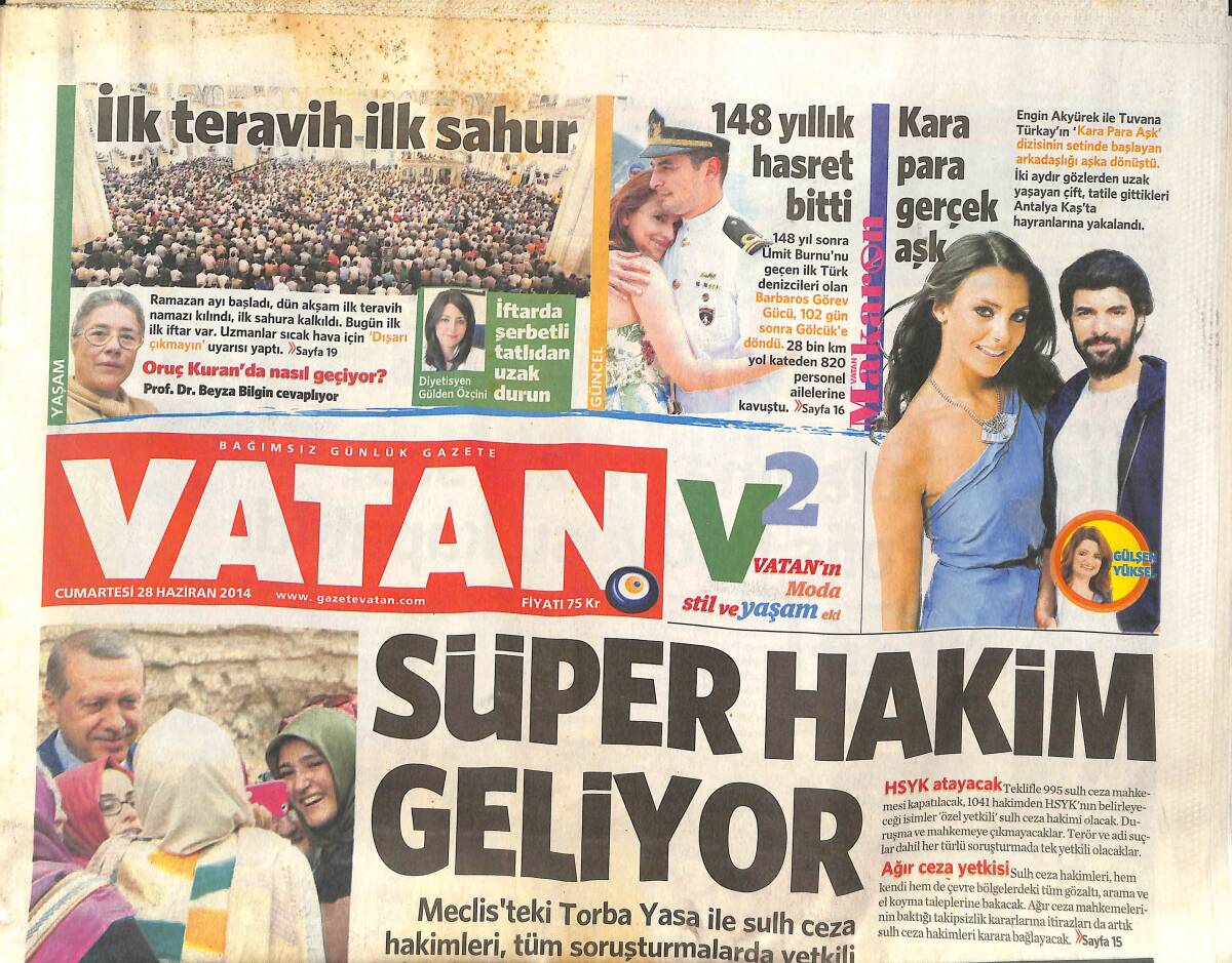 Vatan Gazetesi 28 Haziran 2014 - Süper Hakim Geliyor - Eski Sevgilisini Kıskanan Neymar Dergiyi Toplattı - Alex, Faal Kart İçin Esnaf Oldu GZ135909 - 1