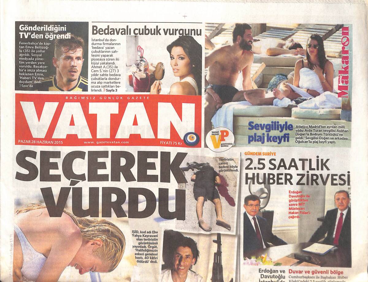 Vatan Gazetesi 28 Haziran 2015 - Arda Turan Sevgilisiyle Plaj Keyfi - Şenol Güneş'ten Zemin Talimatı GZ136401 - 1