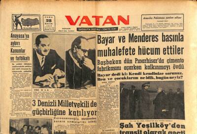 Vatan Gazetesi 28 Kasım 1958 - Bayar Ve Menderes Basınla Muhalefete Hücum Ettiler GZ91458 - 1