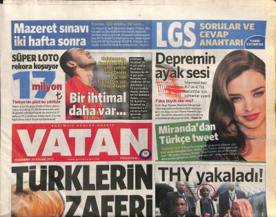 Vatan Gazetesi 28 Kasım 2013 - Türklerin Zaferi, THY Yakaladı GZ107628 - 1