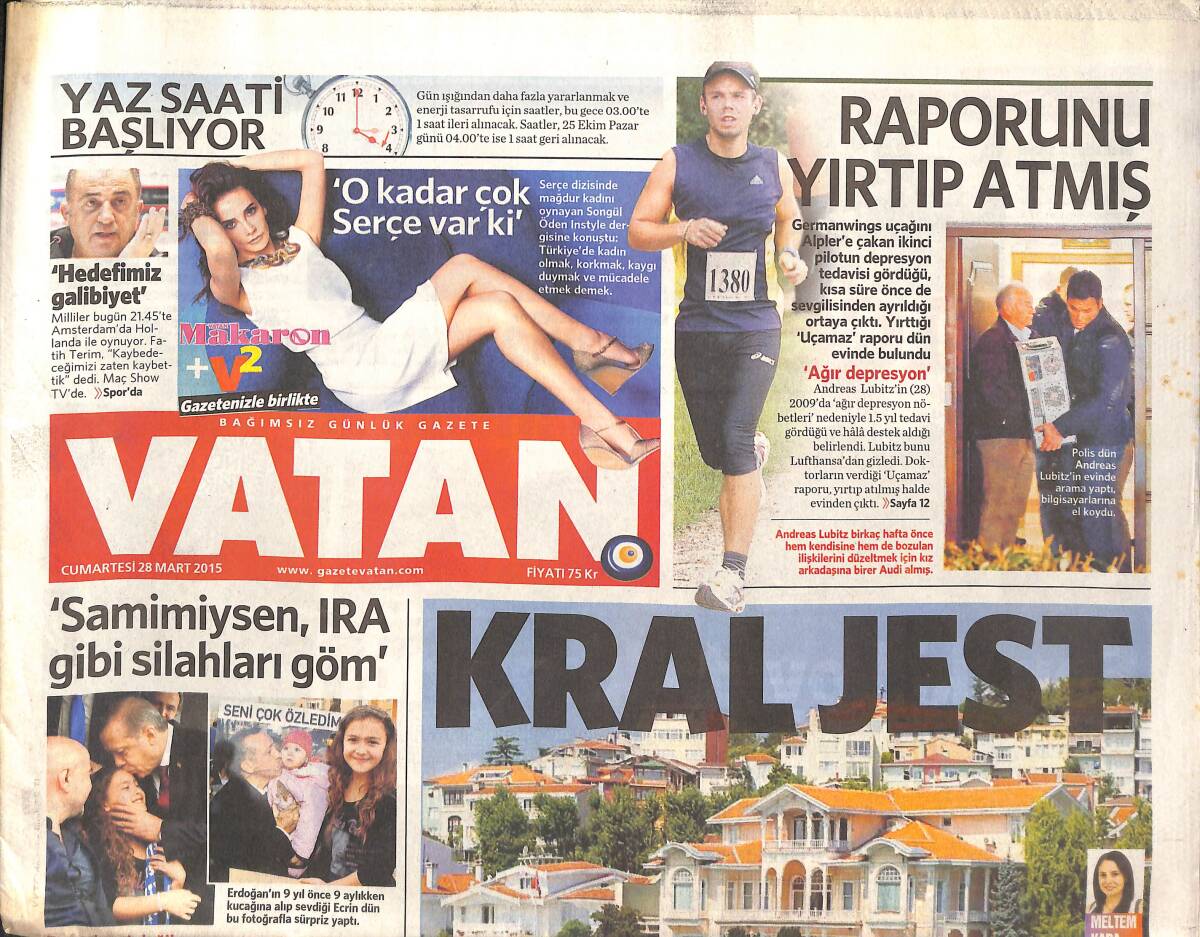 Vatan Gazetesi 28 Mart 2015 - Aynı Anda Bürokrat, Müdür Ve Öğretmen - Alex'ten 10 Numara Veda GZ136364 - 1