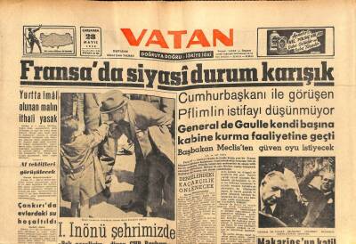 Vatan Gazetesi 28 Mayıs 1958 - General De Gaulle Kendi Başına Kabine Kurma Faaliyetine Geçti GZ91469 - 1