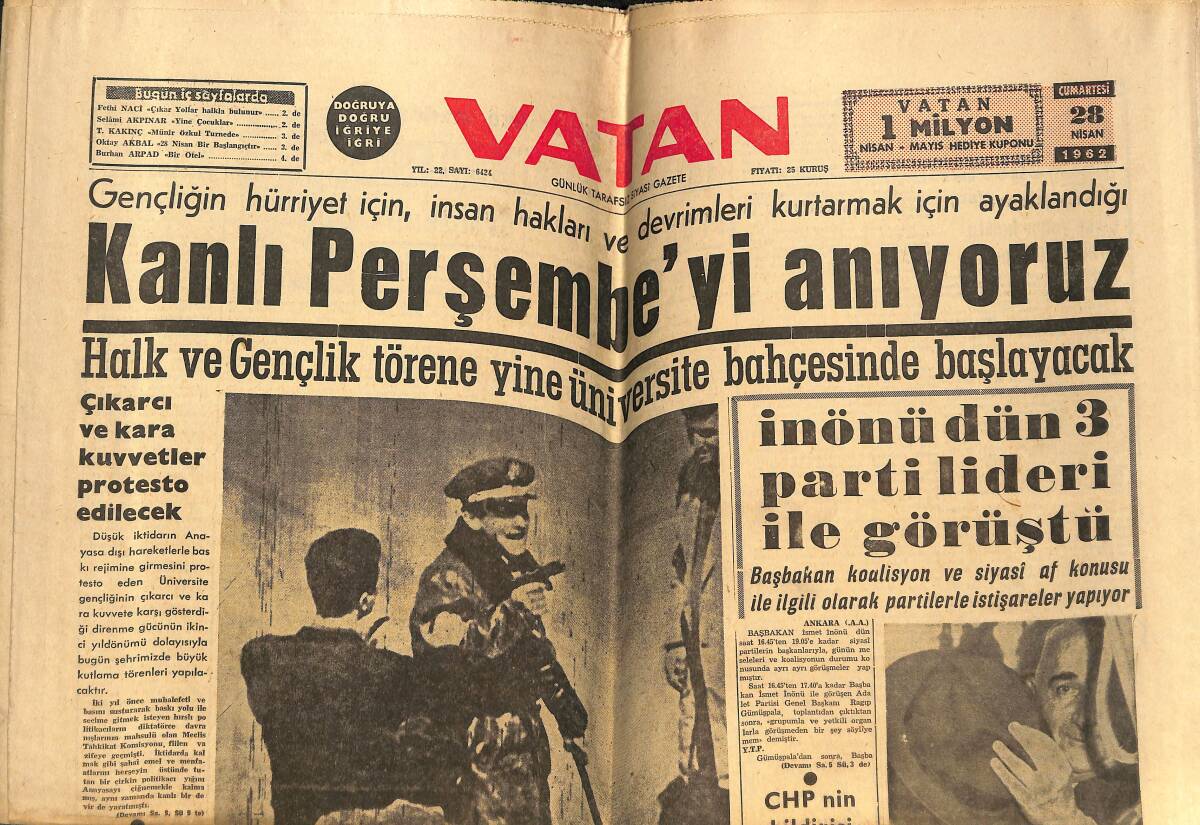 Vatan Gazetesi 28 Nisan 1962 - Metin Oktay, Kati Olarak Galatasaray'a Dönecek - Kennedy Çelikçilere Karşı Savaşı Hızlandırdı GZ149014 - 1