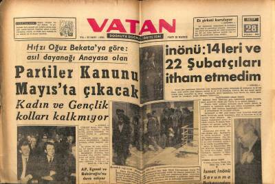 Vatan Gazetesi 28 Nisan 1963 - Partiler Kanunu Mecliste Çıkacak GZ64874 - 2