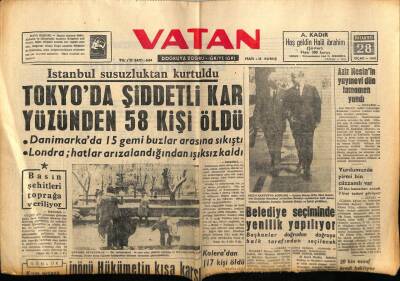 Vatan Gazetesi 28 Ocak 1963 - Tokyoda Şiddetli Kar Yüzünden 58 Kişi Öldü GZ78720 - 1