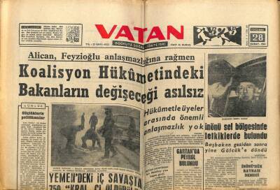 Vatan Gazetesi 28 Şubat 1963 - Yemendeki İç Savaşta 750 Kralcı Öldürüldü GZ89178 - 1