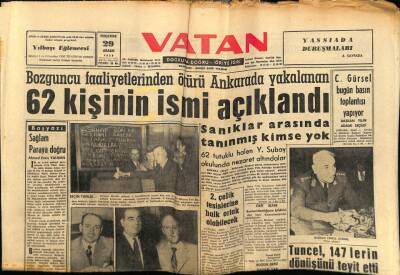 Vatan Gazetesi 29 Aralık 1960 - Bozguncu Faaliyetlerinden Ötürü Ankarada Yakalanan 62 Kişinin İsmi Açıklandı GZ78851 - 1