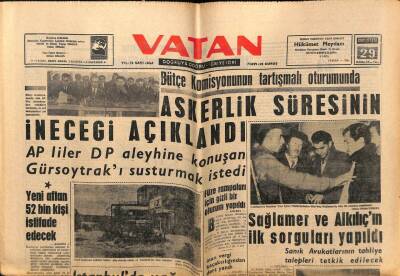 Vatan Gazetesi 29 Aralık 1962 - Askerlik Süresinin İneceği Bildirildi GZ64868 - 1