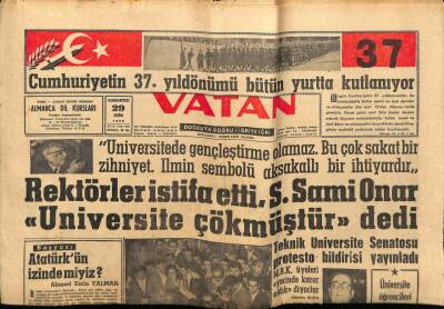 Vatan Gazetesi 29 Ekim 1960 - S.Sami Onar Üniversite Çökmüştür Dedi GZ78690 - 1