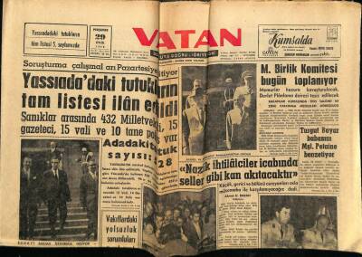 Vatan Gazetesi 29 Eylül 1960 - Yassıadada Tutukluların Tam Listesi İlan Edildi GZ78887 - 1