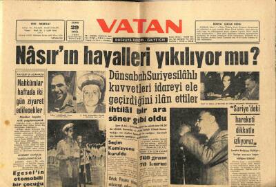 Vatan Gazetesi 29 Eylül 1961 - Nasırın Hayalleri Yıkılıyor mu? GZ78740 - 1