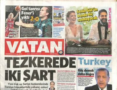 Vatan Gazetesi 29 Eylül 2014-Gülben Ergen,Yaklaşık Bir Yıldır Birlikte Olduğu Sevgilisi Erhan Çelikle Şirincedeki Asırlık Konakta Dünyaevine Girdi GZ98296 - 1