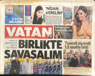 Vatan Gazetesi 29 Kasım 2014 - Demirtaşın Seçim Sürprizi - Papa Ve Erdoğanın Ortak Işid Mesajı GZ124807 - 1