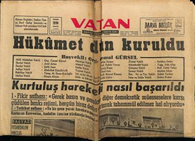 Vatan Gazetesi 29 Mayıs 1960 - Hükümet Dün Kuruldu GZ78950 - 1