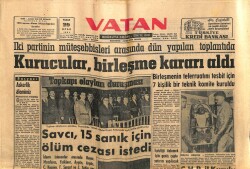 Vatan Gazetesi 29 Ocak 1961 - Savcı 15 Sanık İçin Ölüm Cezası İstedi GZ64775 - 2
