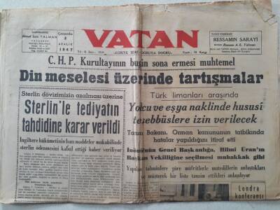 Vatan Gazetesi - 3 Aralık 1947 - Din Meselesi Üzerinde Tartışmalar GZ111316 - 1
