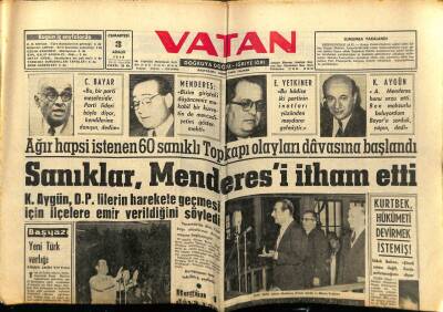 Vatan Gazetesi 3 Aralık 1960 - Sanıklar Adnan Menderesi İtham Etti GZ78877 - 1